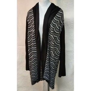 Misook Sz 3X Brown White Open Front Cardigan Cover Up Long